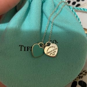 Tiffany and co enamel Double Blue Hearts 💙🩵 necklace